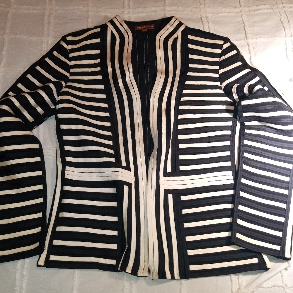 Obstinee - Chic Black and White Striped Blazer - Size 6